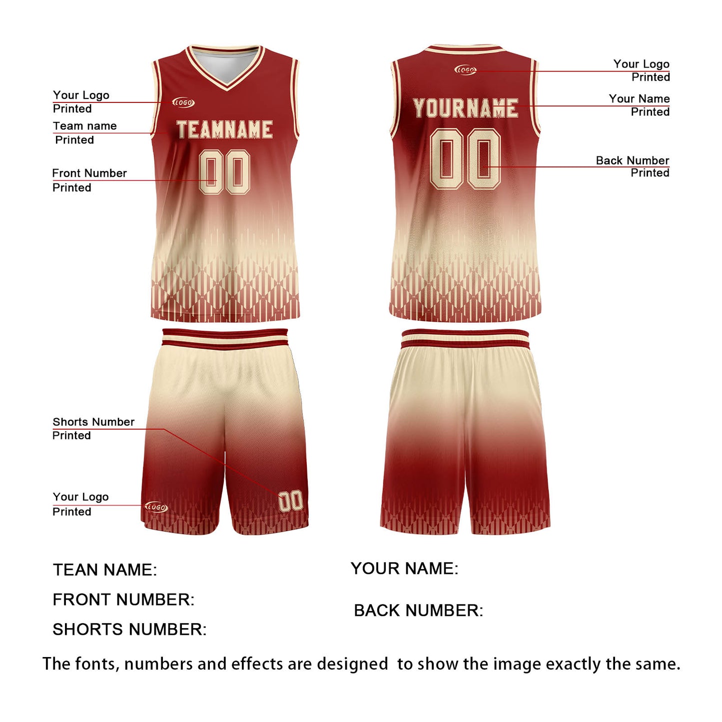 Custom Red Beige Gradient Basketball Jersey Uniform Suit Printed Your Logo Name Number