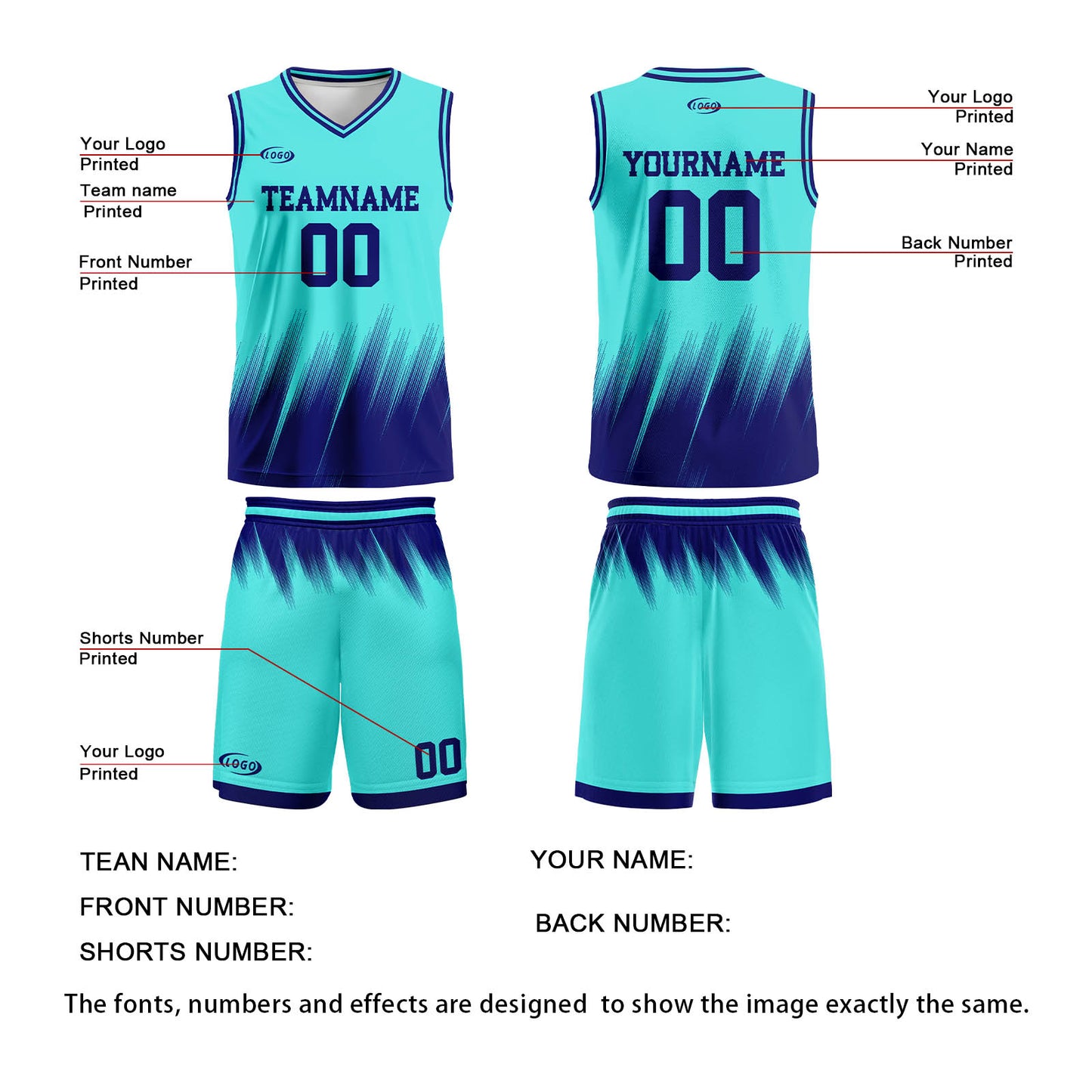 Custom Teal Blue Basketball Jersey Uniform Suit Printed Your Logo Name Number