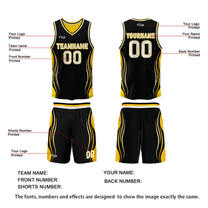 Custom Black Yellow Reversible Basketball Suit for Adults and Kids Personalized Jersey