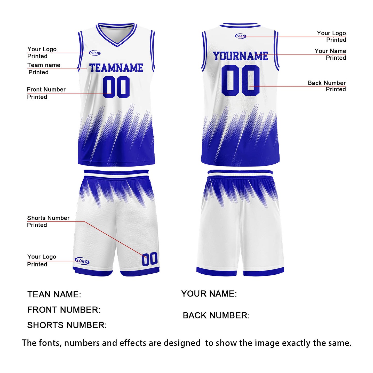 Custom White Blue Basketball Jersey Uniform Suit Printed Your Logo Name Number