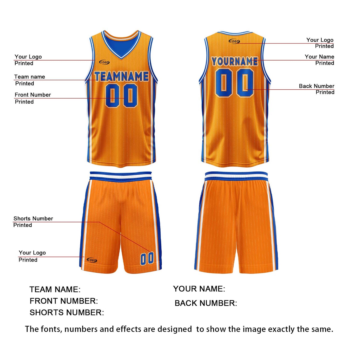 Custom Orange Blue Reversible Basketball Suit for Adults and Kids Personalized Jersey