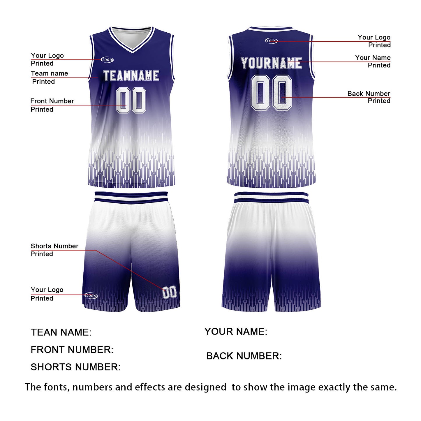 Custom Blue White Gradient Basketball Jersey Uniform Suit Printed Your Logo Name Number