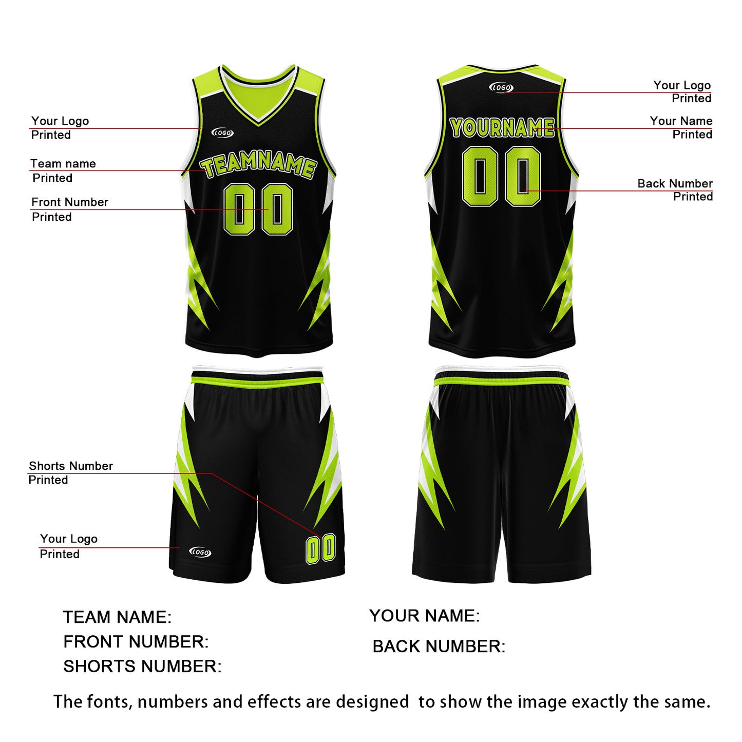 Custom Black Neon Green Reversible Basketball Suit for Adults and Kids Personalized Jersey