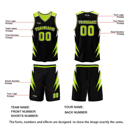 Custom Black Neon Green Reversible Basketball Suit for Adults and Kids Personalized Jersey