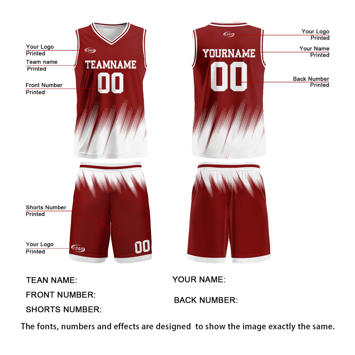 Custom Red White Basketball Jersey Uniform Suit Printed Your Logo Name Number
