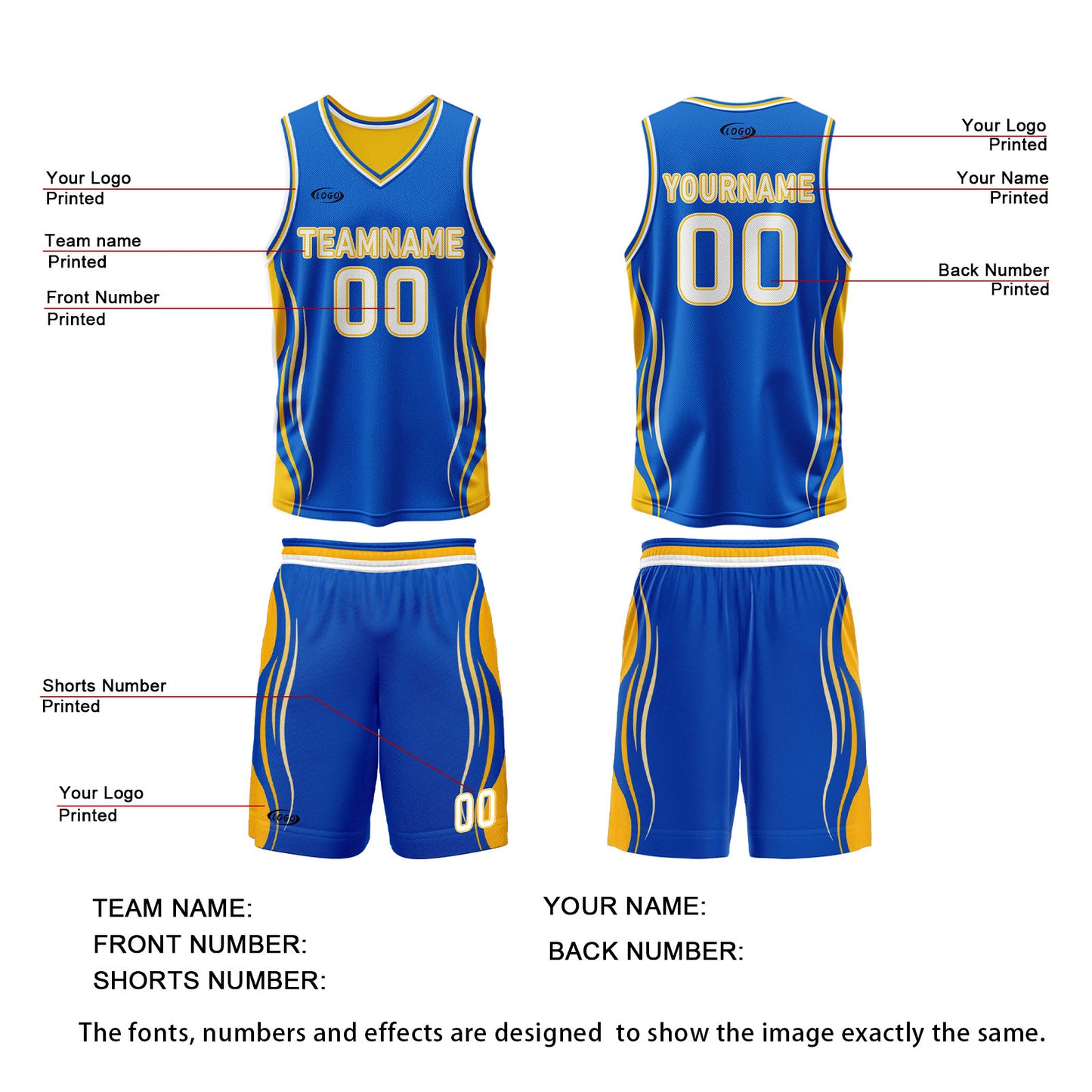 Custom Blue Yellow Reversible Basketball Suit for Adults and Kids Personalized Jersey