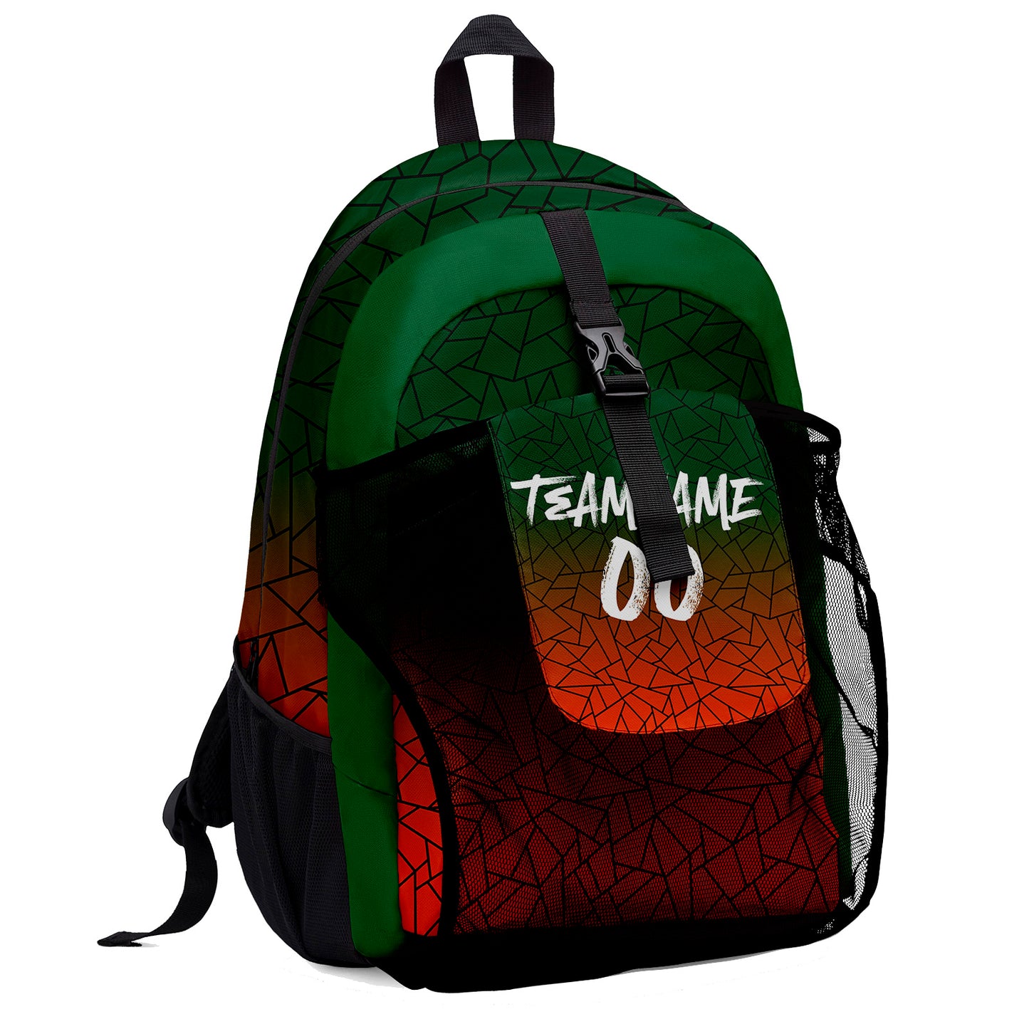 Customize Green Orange Sports Backpacks Featuring Personalized Names, Numbers and Logos