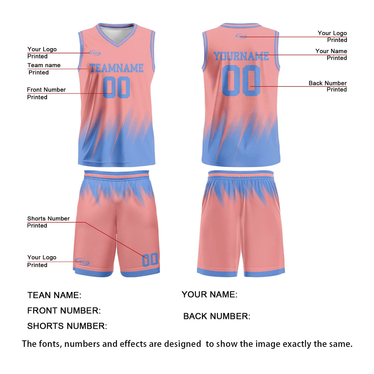 Custom Pink Blue Basketball Jersey Uniform Suit Printed Your Logo Name Number