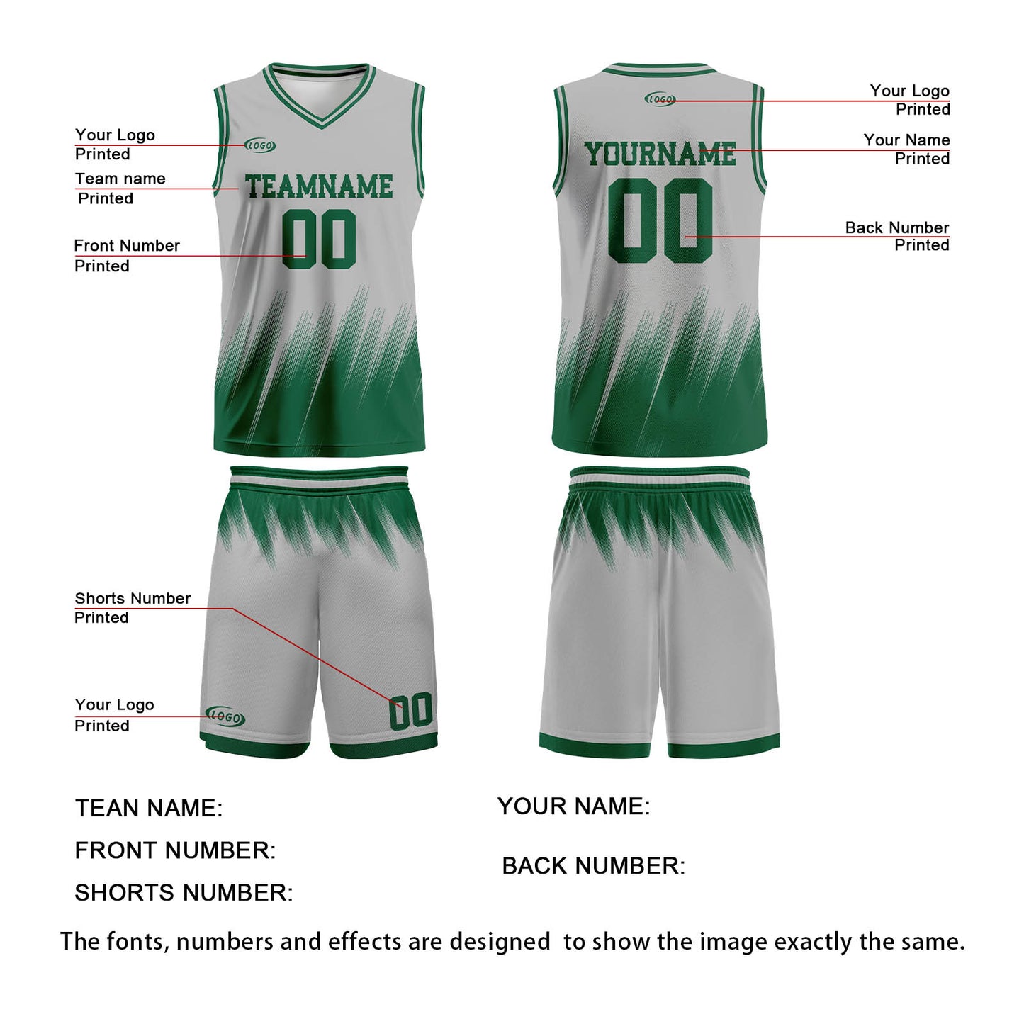 Custom Grey Green Basketball Jersey Uniform Suit Printed Your Logo Name Number