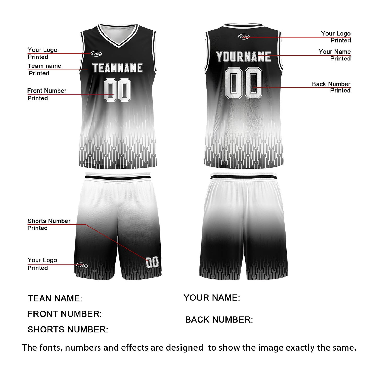 Custom Black White Gradient Basketball Jersey Uniform Suit Printed Your Logo Name Number