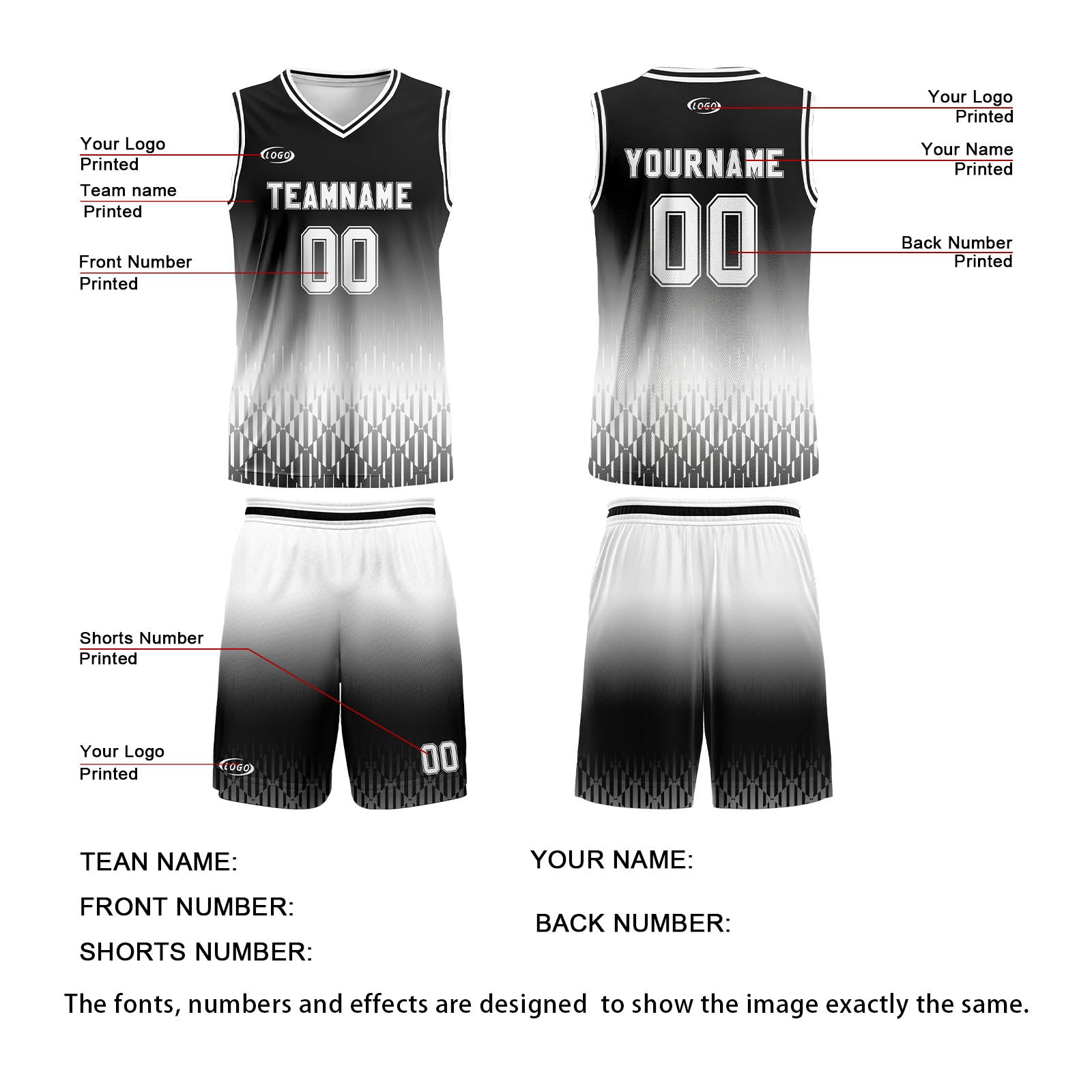 Custom Black White Gradient Basketball Jersey Uniform Suit Printed Your Logo Name Number