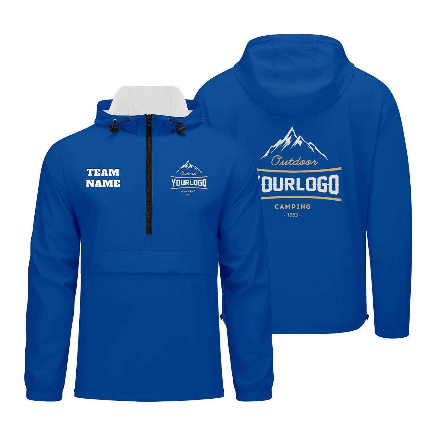 Custom Blue Windproof Softshell  Hooded Jacket - Lightweight Full - Zip, Full Print Logos & Texts