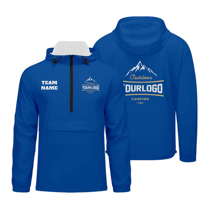 Custom Blue Windproof Softshell  Hooded Jacket - Lightweight Full - Zip, Full Print Logos & Texts