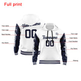 Custom Navy White Hoodie Personalized Mens Pullover Hoodie Printed Team Name Number Logo for Women