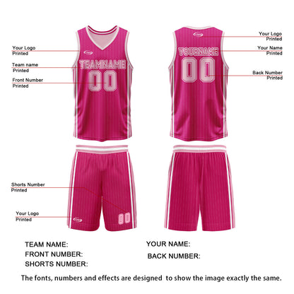 Custom Rose Red Pink Reversible Basketball Suit for Adults and Kids Personalized Jersey