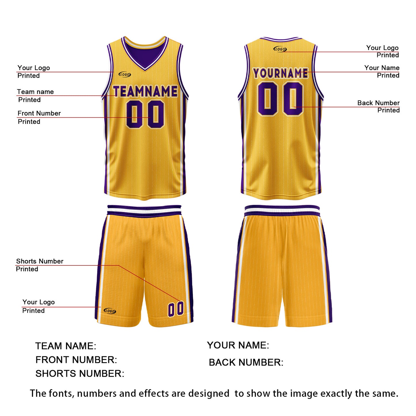 Custom Yellow Purple Reversible Basketball Suit for Adults and Kids Personalized Jersey