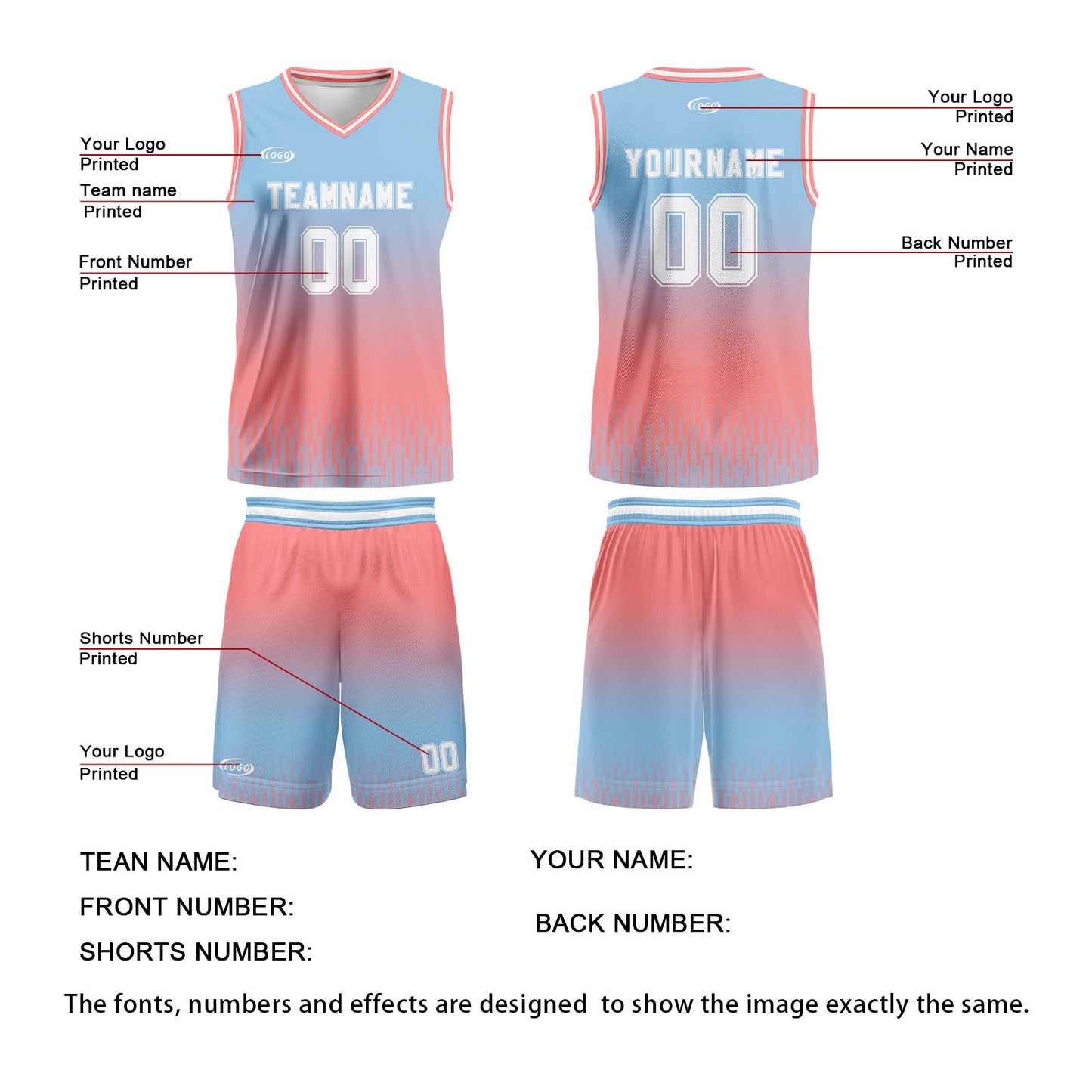 Custom Blue  Pink White Gradient Basketball Jersey Uniform Suit Printed Your Logo Name Number