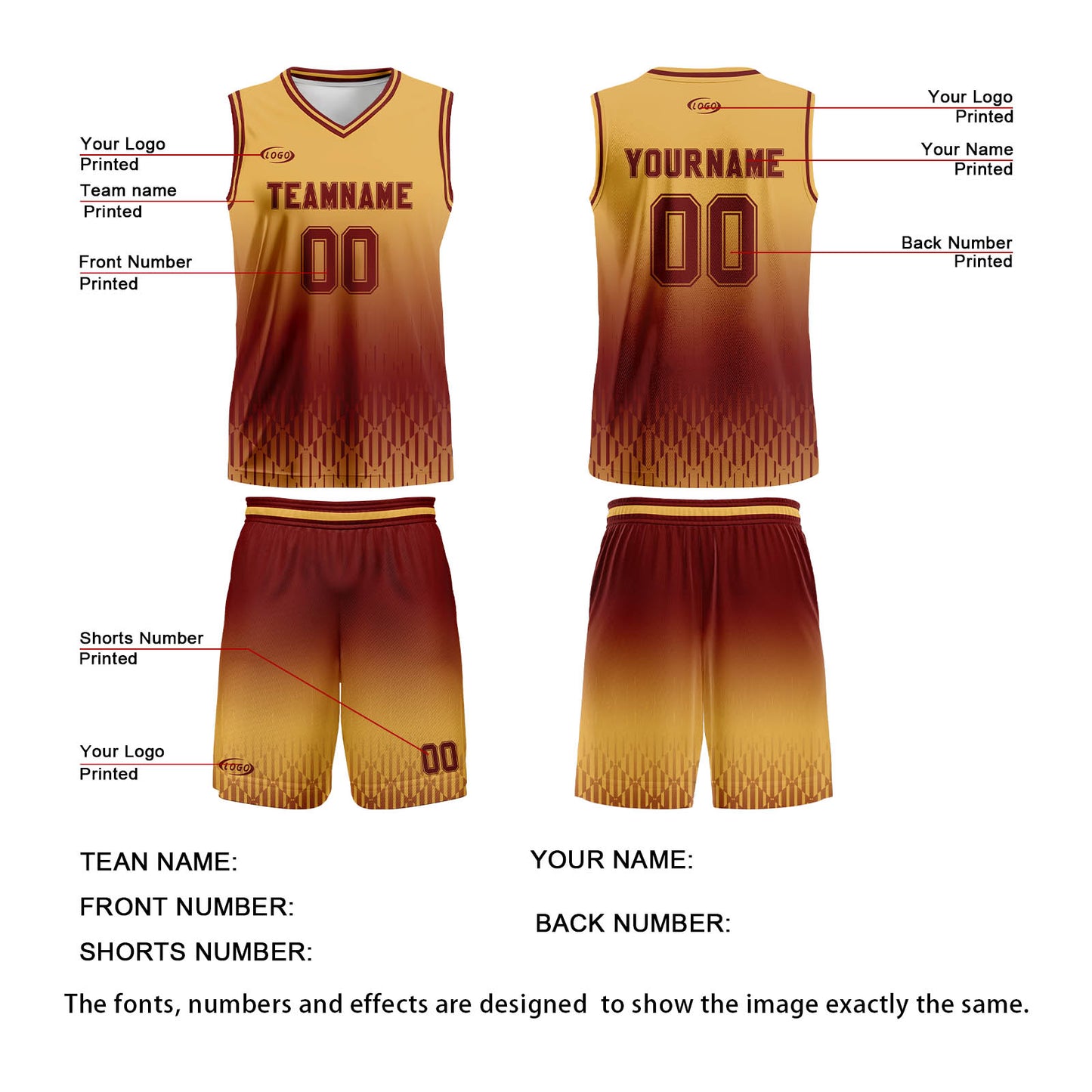 Custom Brown Gradient Basketball Jersey Uniform Suit Printed Your Logo Name Number