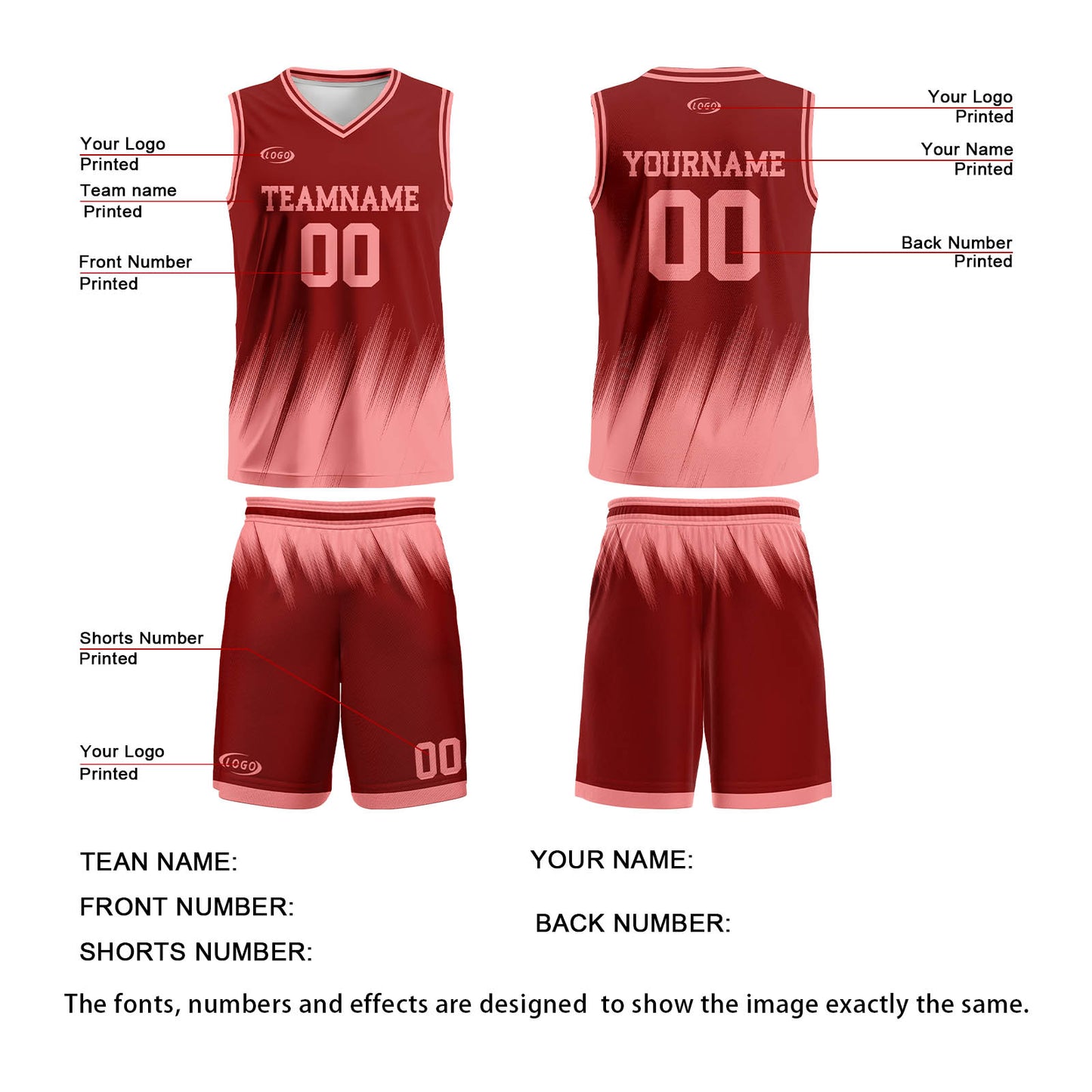 Custom Red Pink Basketball Jersey Uniform Suit Printed Your Logo Name Number