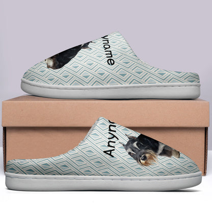 Custom Your Own Personalized Cotton Slippers for Dog Cat Lover Add Any Text Photoes Grayish blue triangle