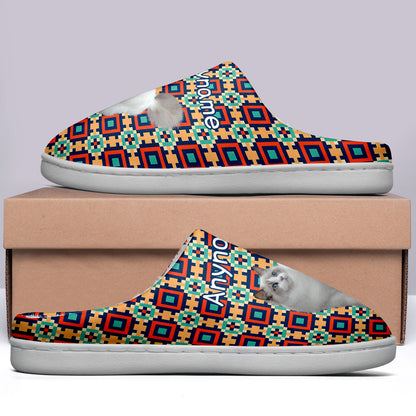 Custom Your Own Personalized Cotton Slippers for Dog Cat Lover Add Any Text Photoes Red&Navy Lattice