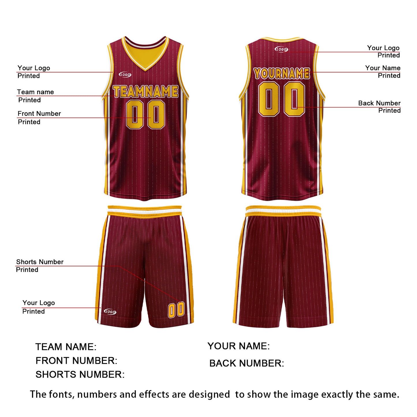 Custom Red Yellow Reversible Basketball Suit for Adults and Kids Personalized Jersey