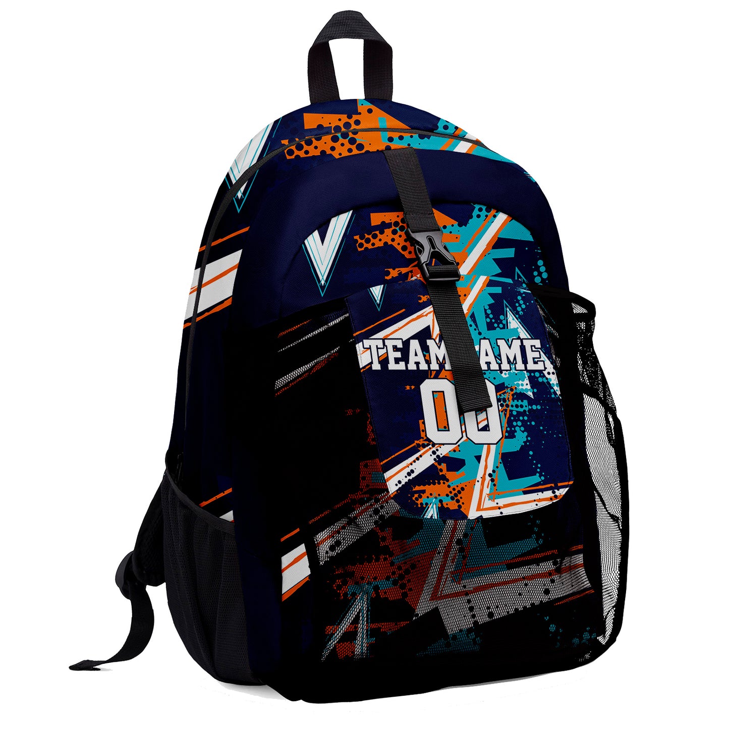 Customize Blue Orange White Sports Backpacks Featuring Personalized Names, Numbers and Logos