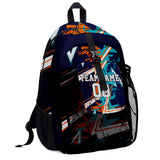 Customize Blue Orange White Sports Backpacks Featuring Personalized Names, Numbers and Logos