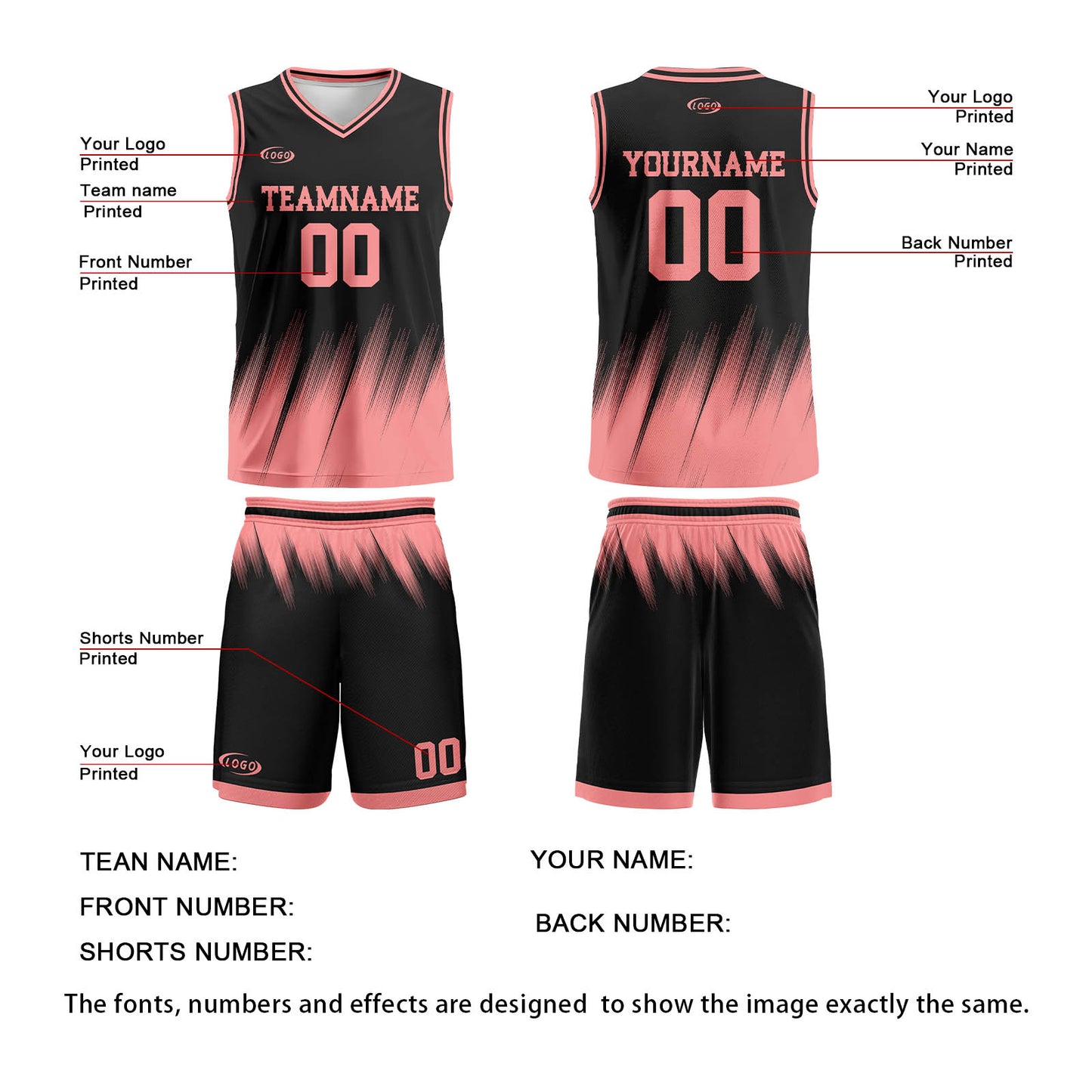 Custom Black Pink Basketball Jersey Uniform Suit Printed Your Logo Name Number