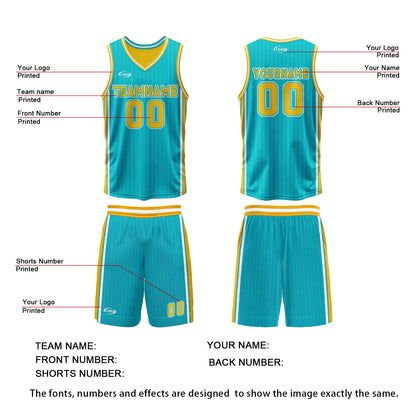 Custom Cyan Yellow Reversible Basketball Suit for Adults and Kids Personalized Jersey