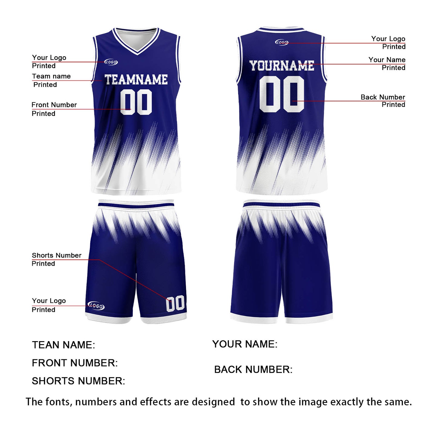 Custom Blue White Basketball Jersey Uniform Suit Printed Your Logo Name Number
