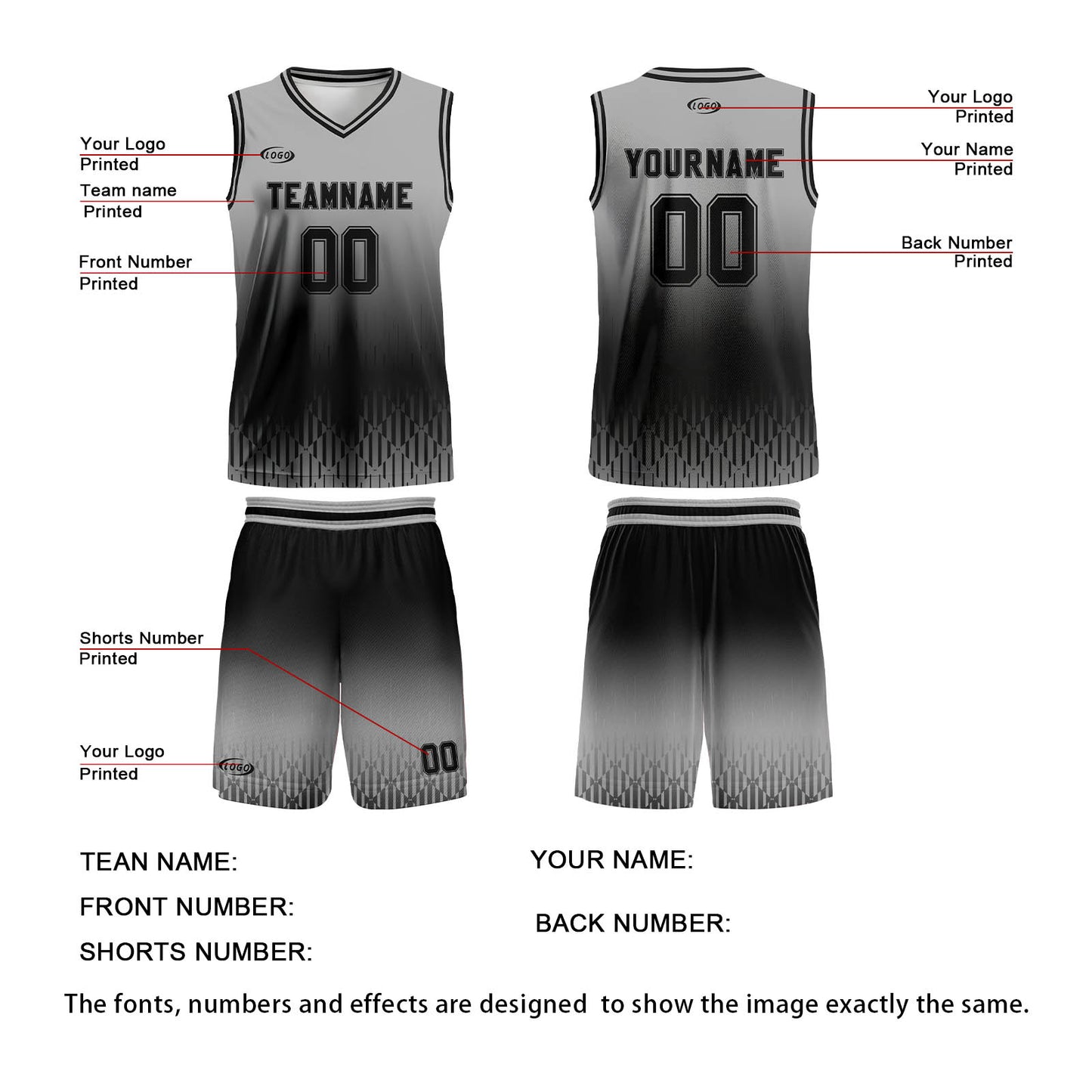 Custom Grey Black Gradient Basketball Jersey Uniform Suit Printed Your Logo Name Number