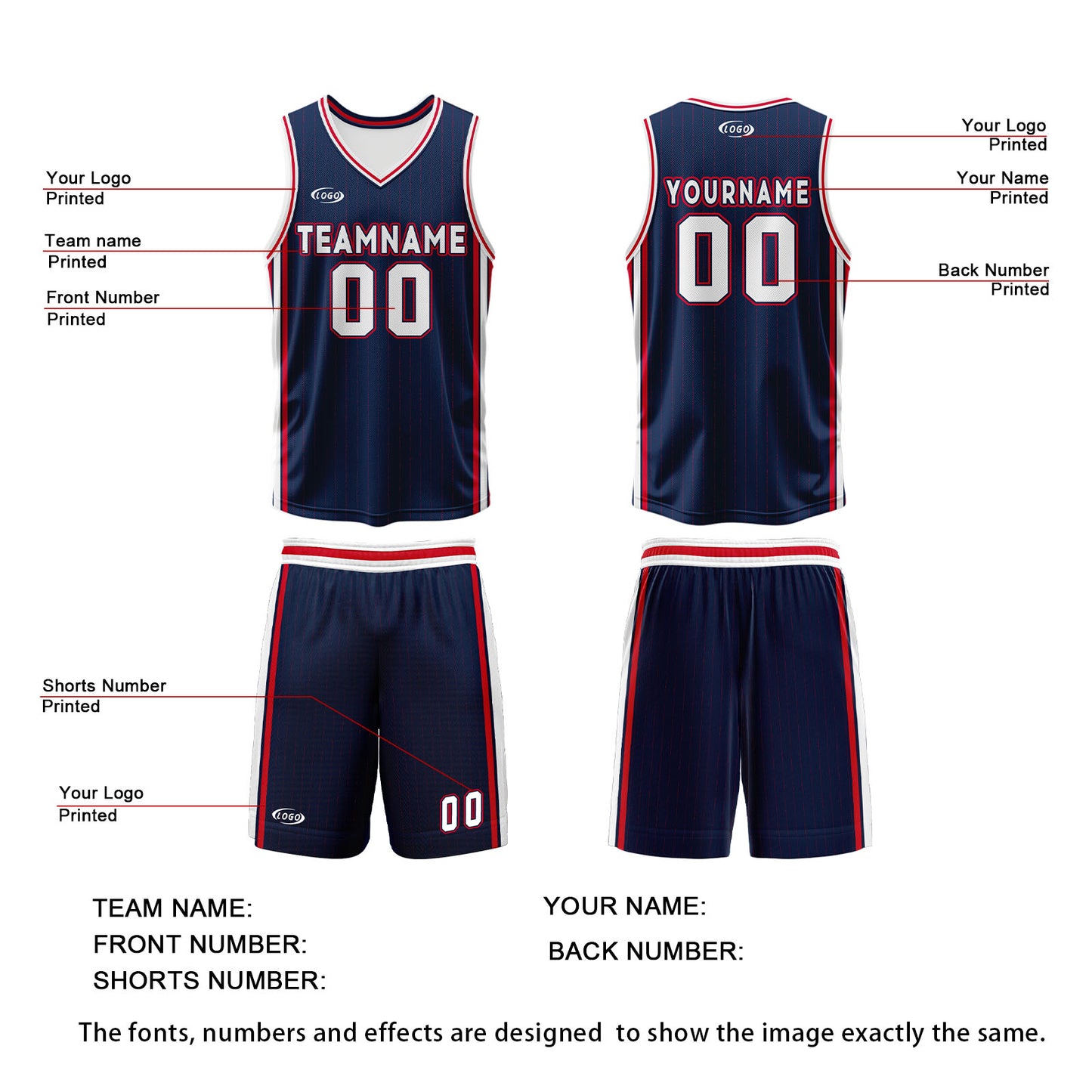 Custom Navy White Red Reversible Basketball Suit for Adults and Kids Personalized Jersey