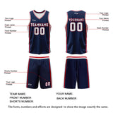 Custom Navy White Red Reversible Basketball Suit for Adults and Kids Personalized Jersey