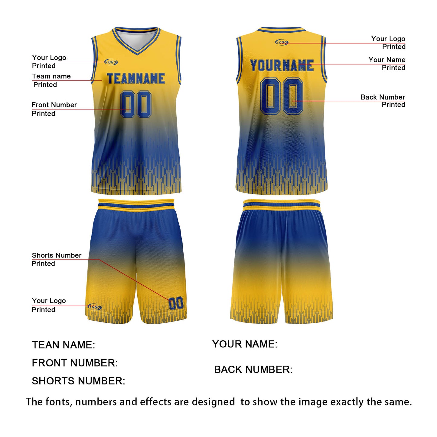 Custom Yellow Blue Gradient Basketball Jersey Uniform Suit Printed Your Logo Name Number