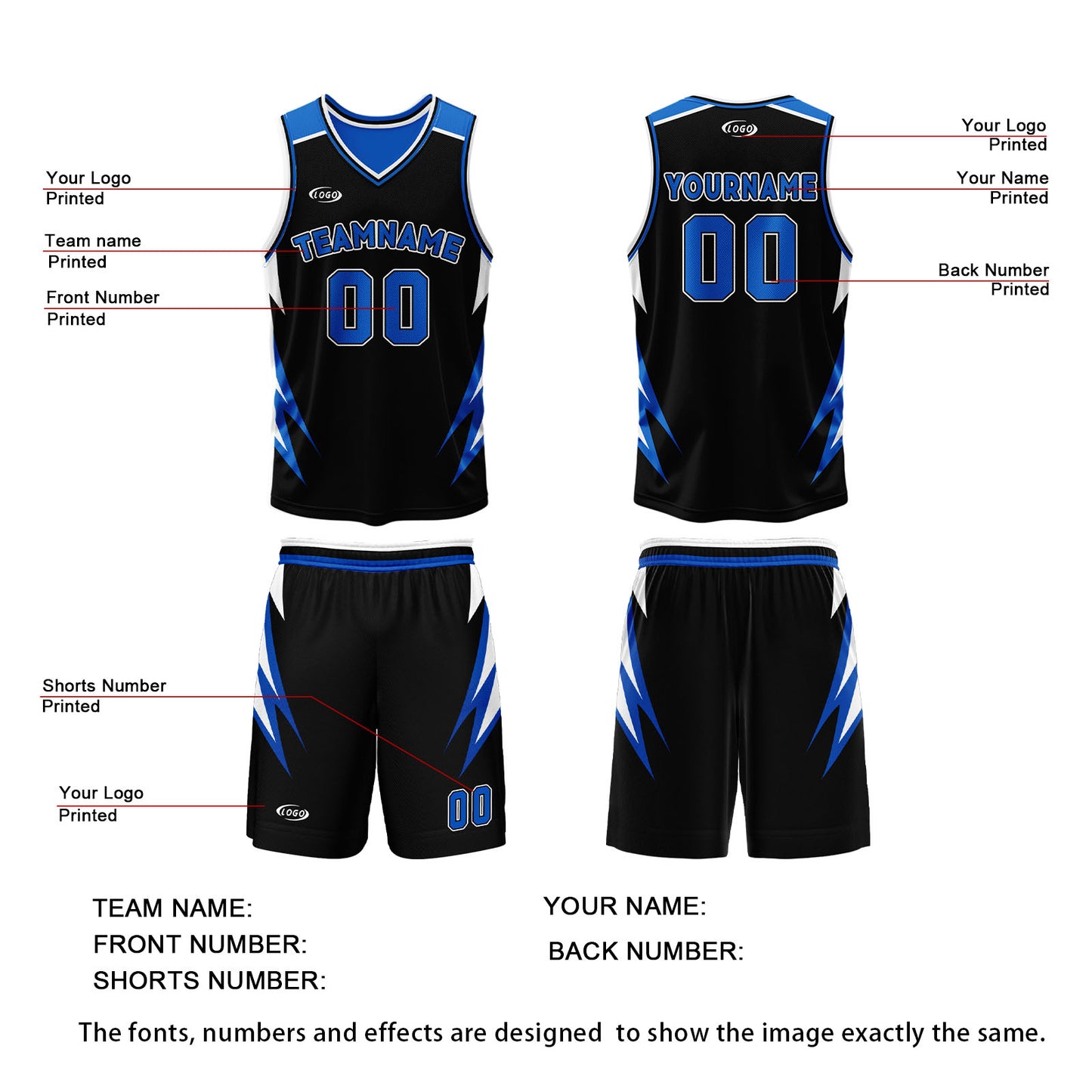 Custom Black Blue Reversible Basketball Suit for Adults and Kids Personalized Jersey