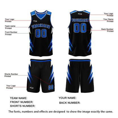 Custom Black Blue Reversible Basketball Suit for Adults and Kids Personalized Jersey