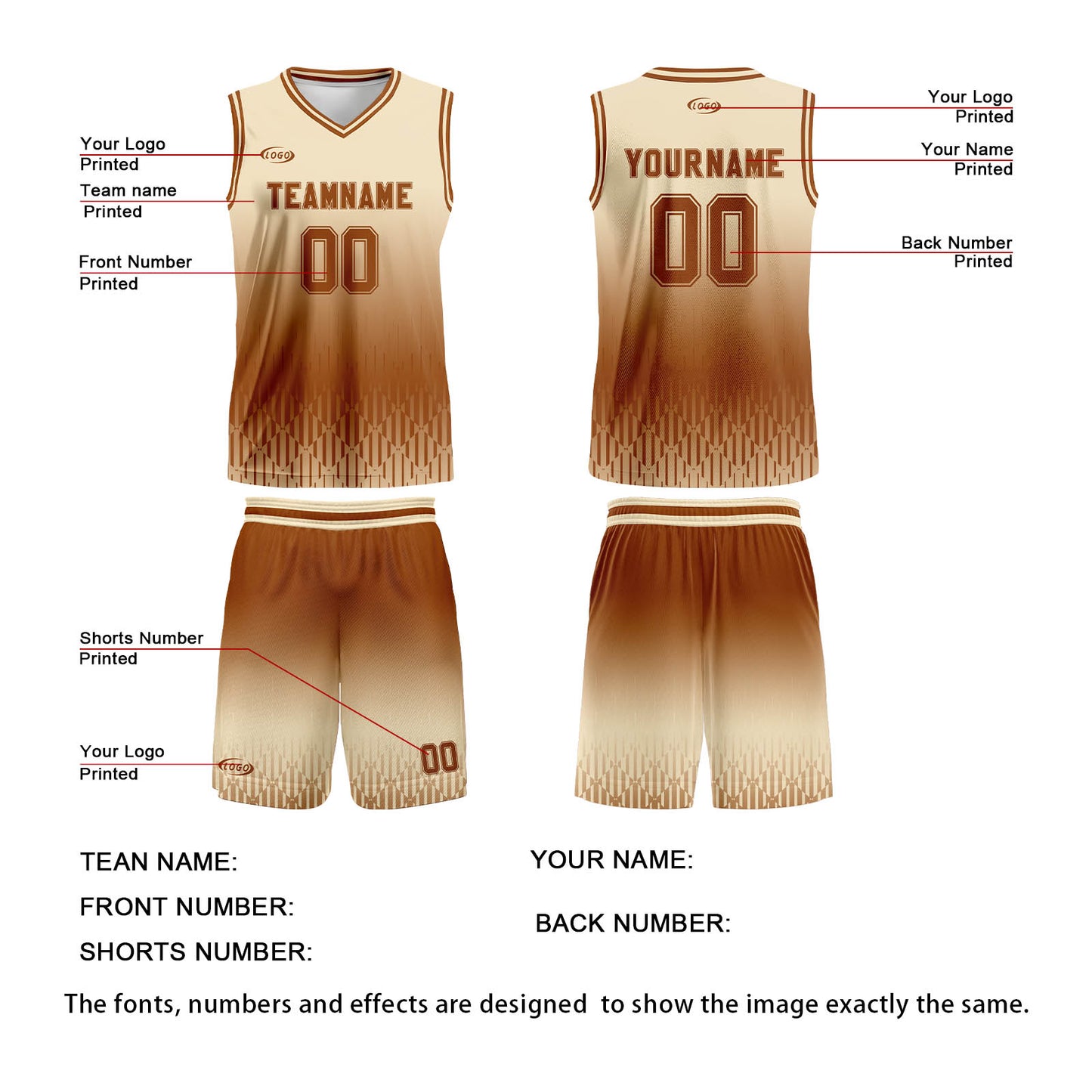 Custom Beige Brown Gradient Basketball Jersey Uniform Suit Printed Your Logo Name Number