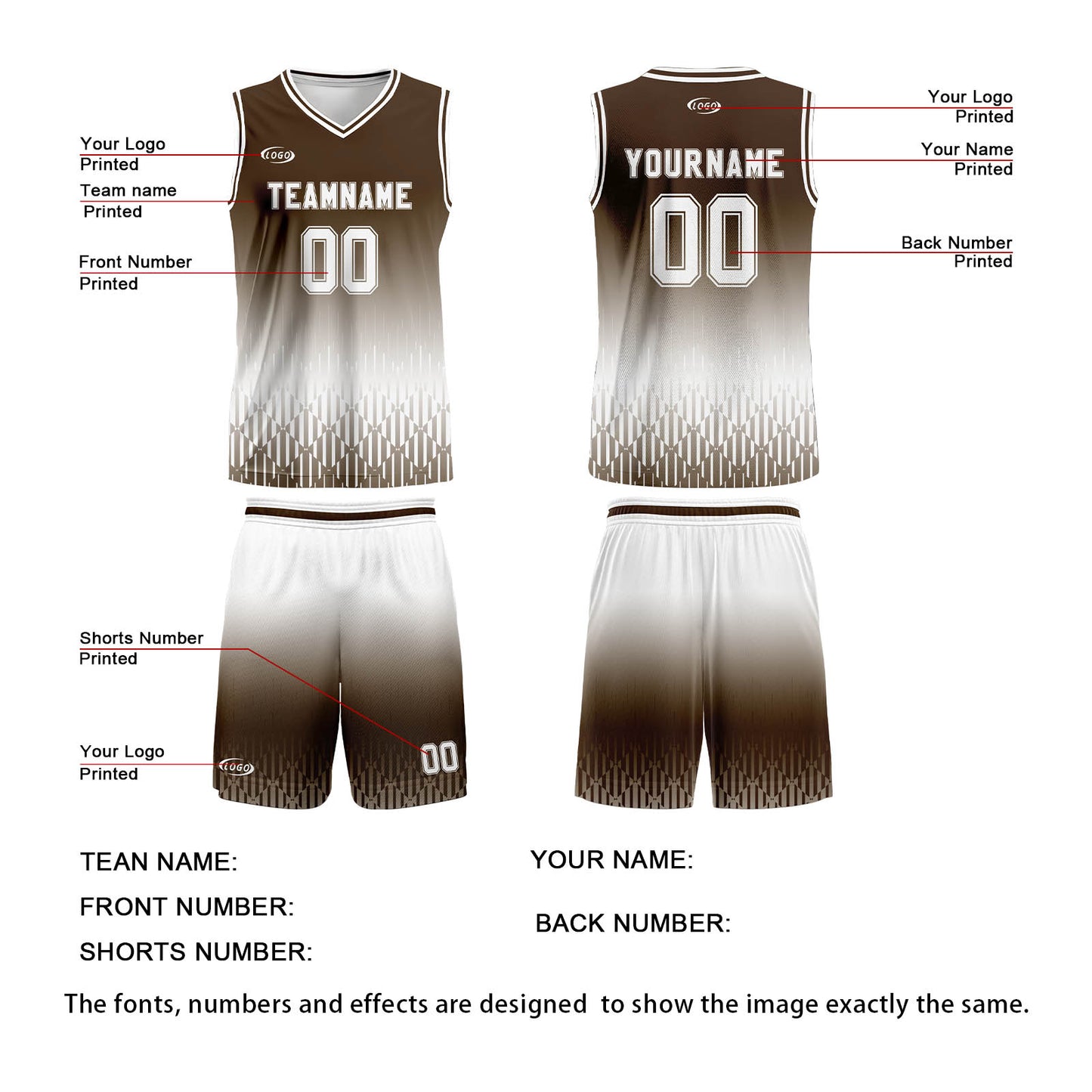 Custom Brown White Gradient Basketball Jersey Uniform Suit Printed Your Logo Name Number