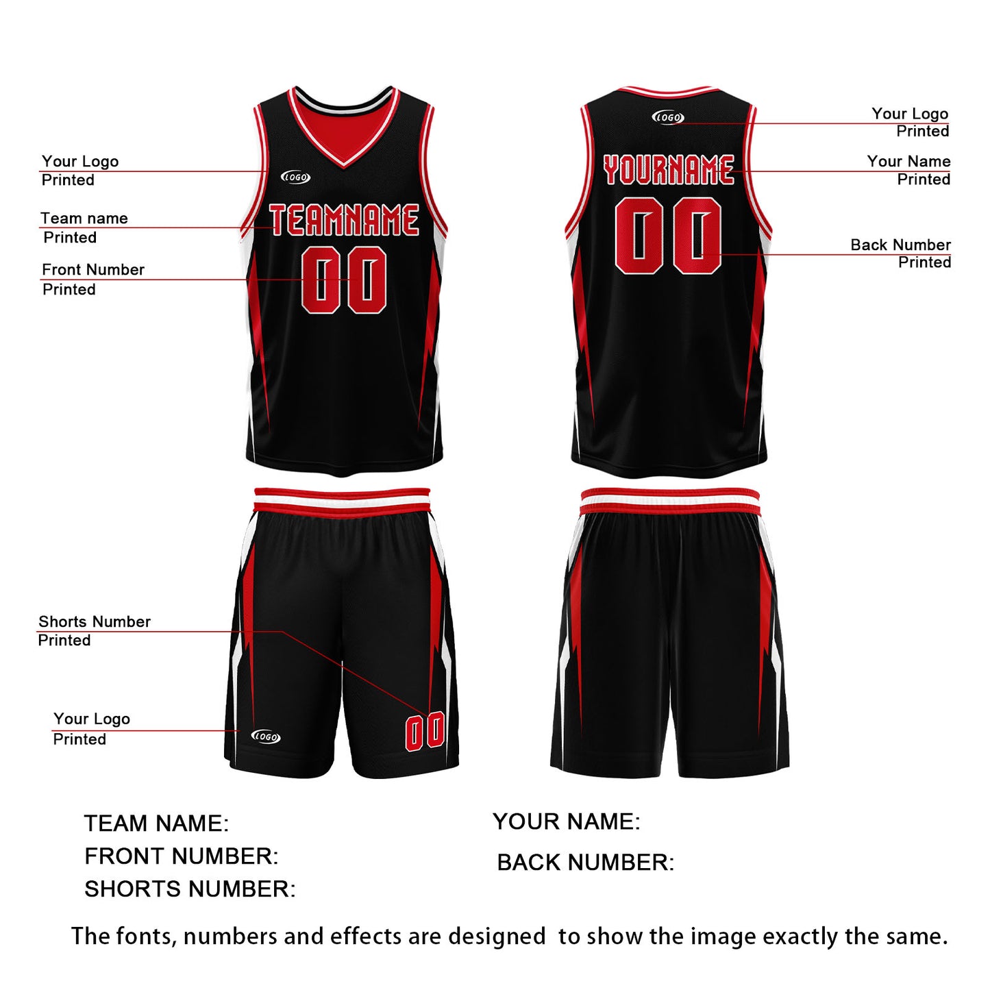 Custom Black Red Reversible Basketball Suit for Adults and Kids Personalized Jersey