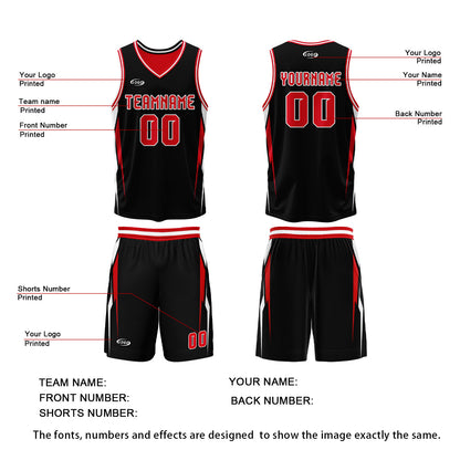Custom Black Red Reversible Basketball Suit for Adults and Kids Personalized Jersey