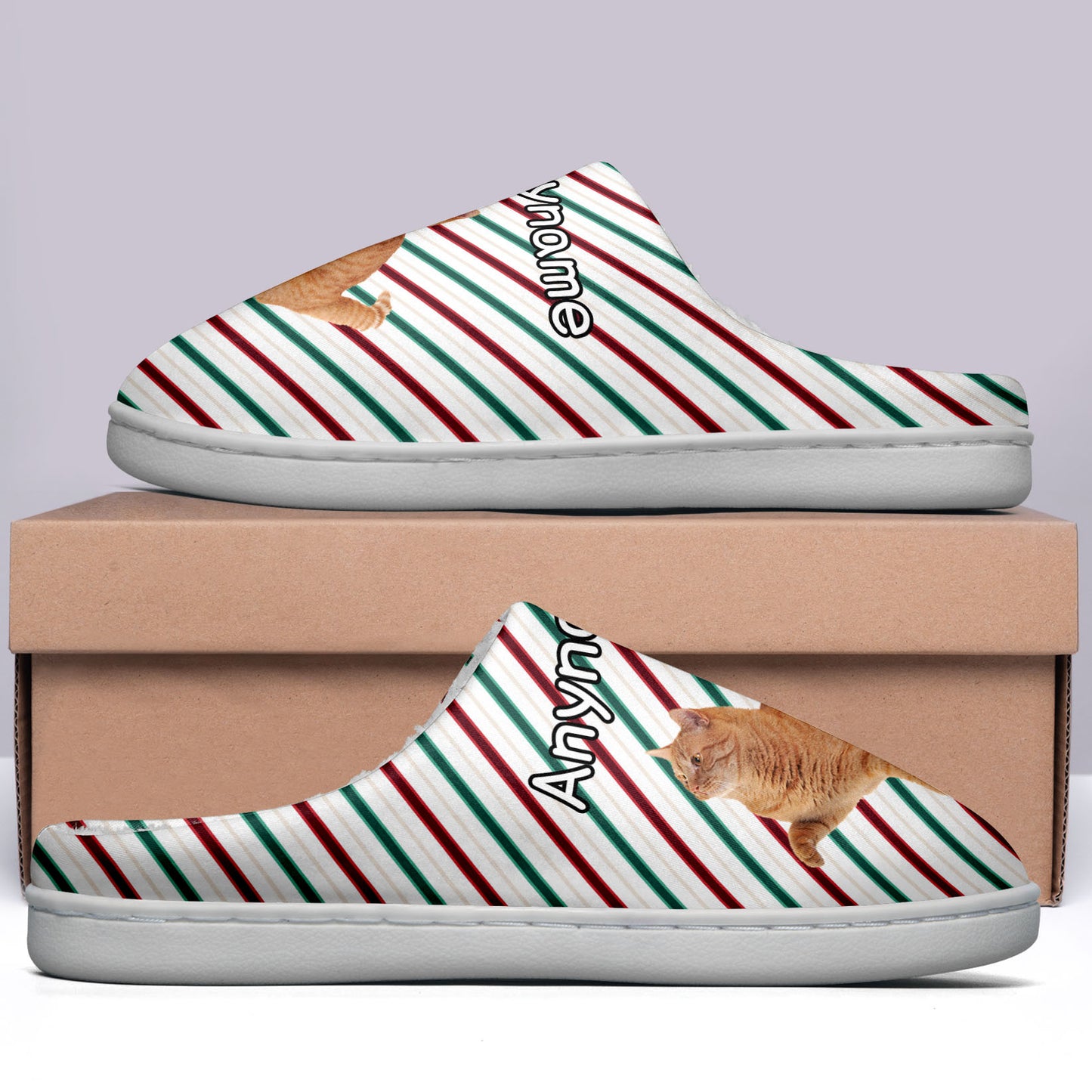 Custom Your Own Personalized Cotton Slippers for Dog Cat Lover Add Any Text Photoes Red&Green&White Christmas