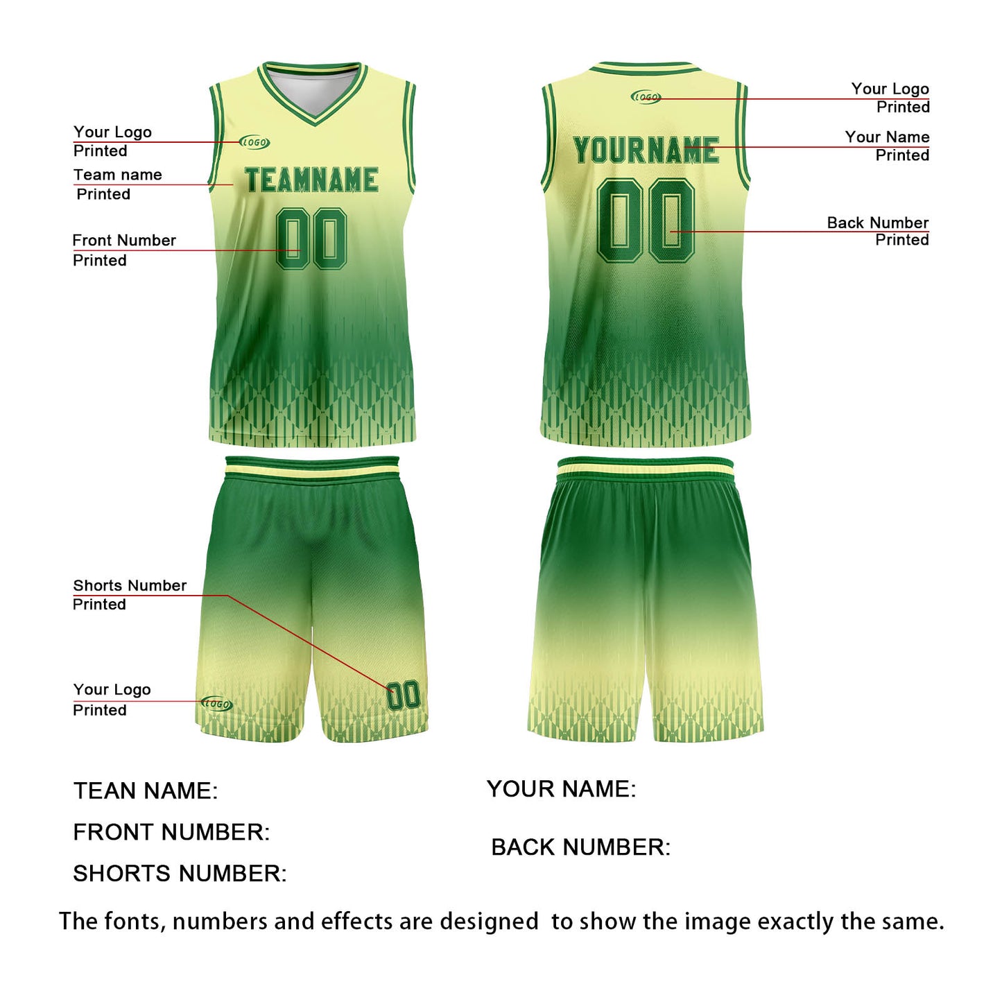 Custom Yellow Green Gradient Basketball Jersey Uniform Suit Printed Your Logo Name Number