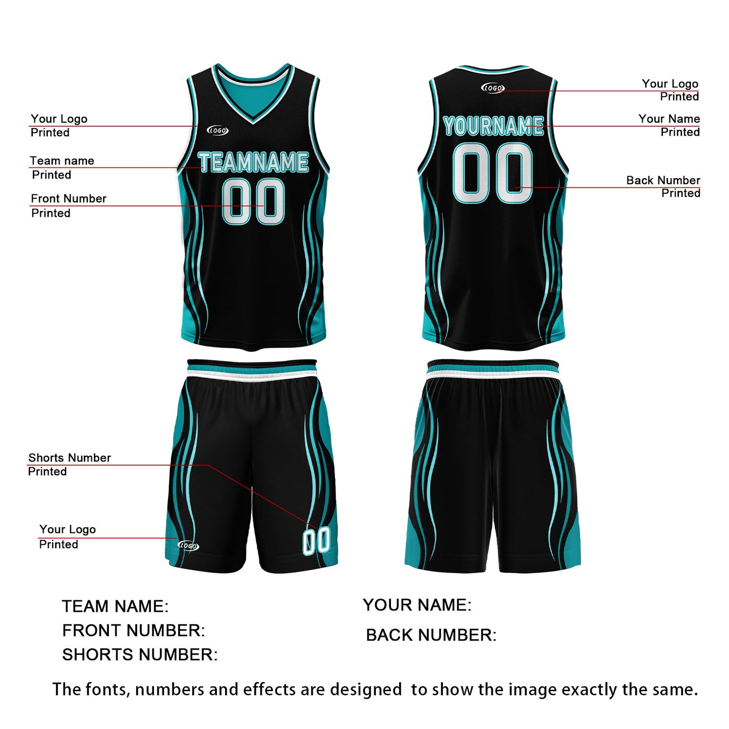 Custom Black Cyan Reversible Basketball Suit for Adults and Kids Personalized Jersey