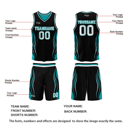 Custom Black Cyan Reversible Basketball Suit for Adults and Kids Personalized Jersey