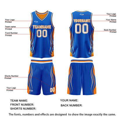 Custom Blue Orange Reversible Basketball Suit for Adults and Kids Personalized Jersey