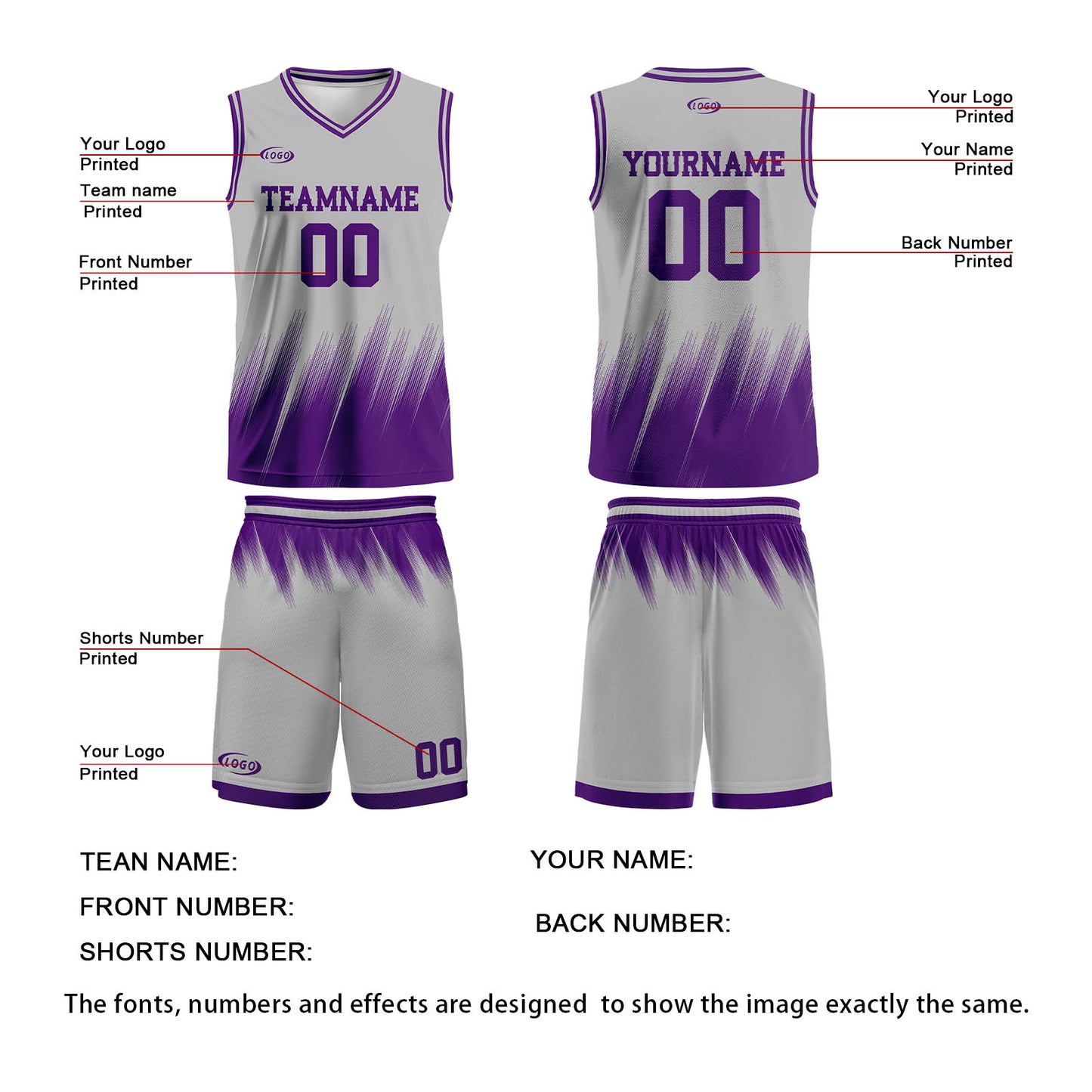 Custom Grey Purple Basketball Jersey Uniform Suit Printed Your Logo Name Number