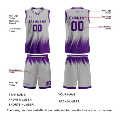 Custom Grey Purple Basketball Jersey Uniform Suit Printed Your Logo Name Number