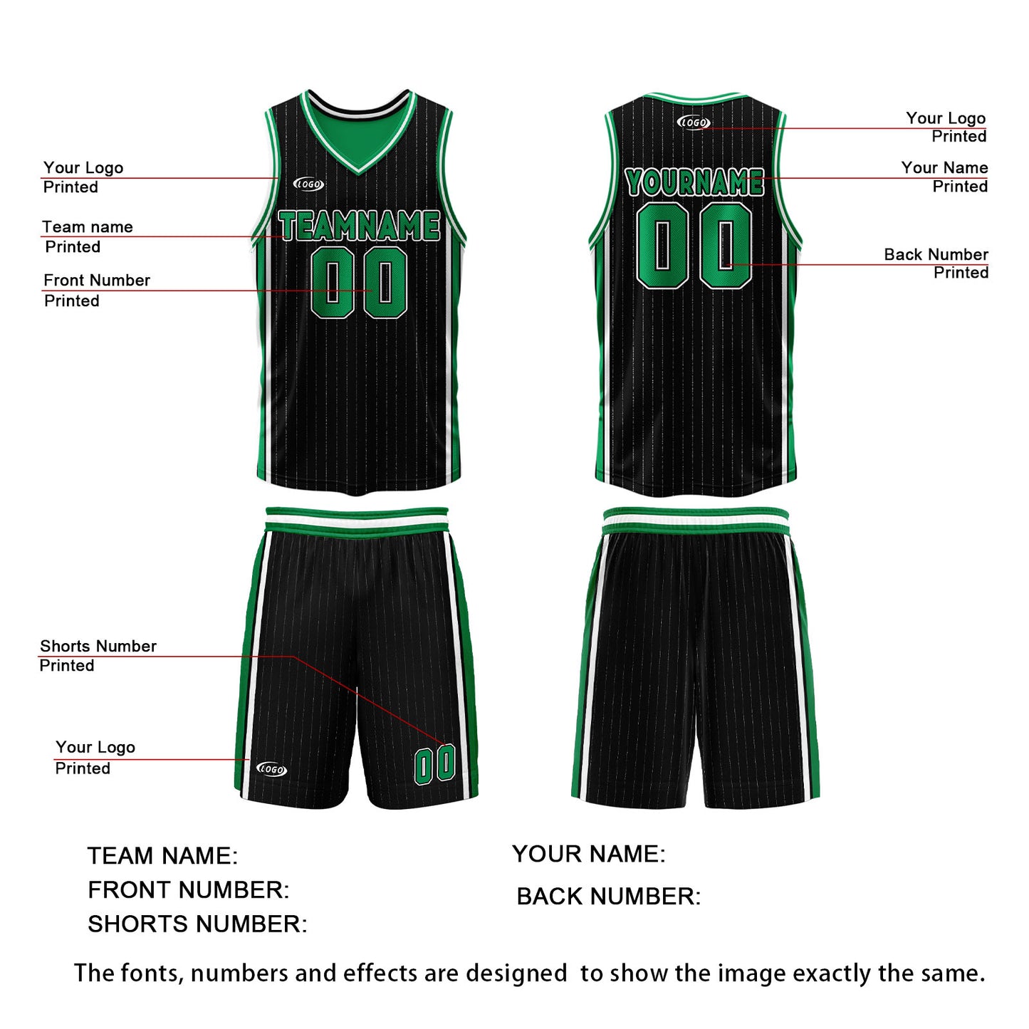 Custom Black Green Reversible Basketball Suit for Adults and Kids Personalized Jersey