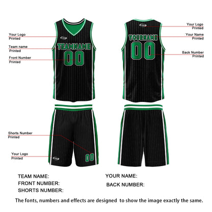 Custom Black Green Reversible Basketball Suit for Adults and Kids Personalized Jersey